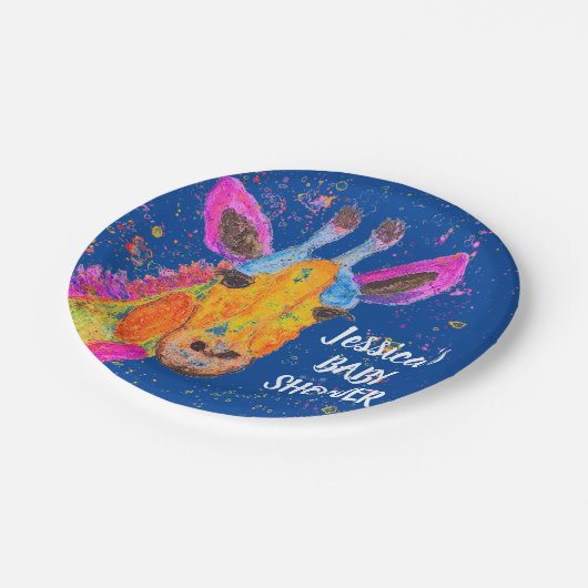 Giraffe Waterverf Safari Oerwoud Blue Baby shower Papieren Bordje (Gekanteld)