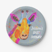 Giraffe Waterverf Safari Oerwoud Blue Baby shower Papieren Bordje (Voorkant)