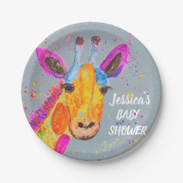 Giraffe Waterverf Safari Oerwoud Blue Baby shower Papieren Bordje
