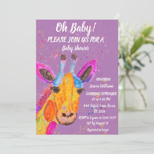 Giraffe Waterverf Safari Oerwoud Cute Baby shower Kaart (Staand voorkant)