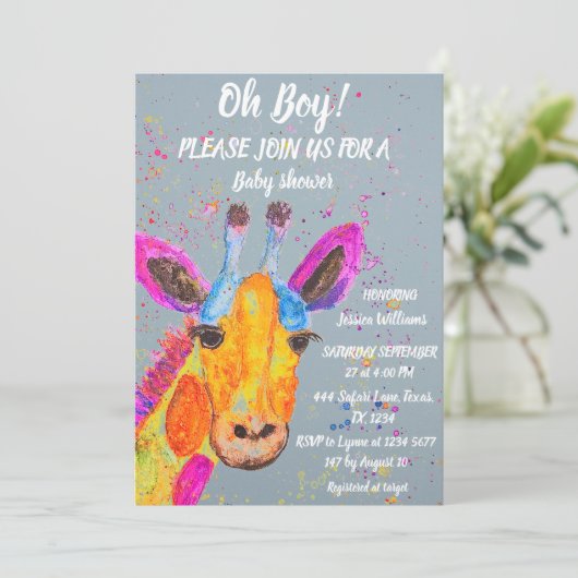 Giraffe Waterverf Safari Oerwoud Cute Baby shower Kaart (Staand voorkant)