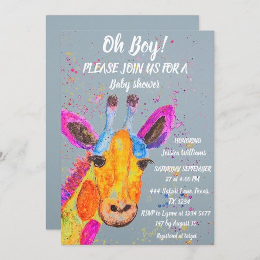 Giraffe Waterverf Safari Oerwoud Cute Baby shower Kaart (Voorkant / Achterkant)