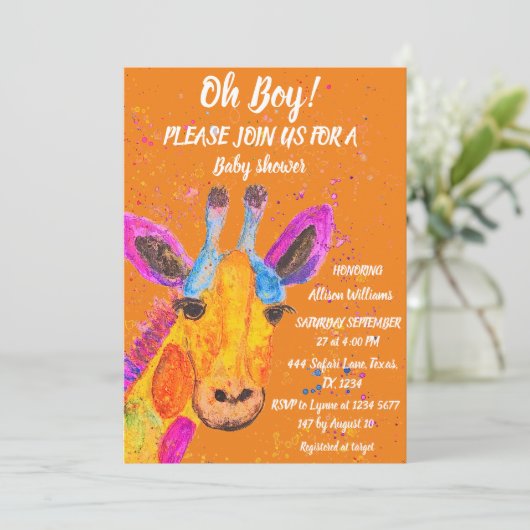 Giraffe Waterverf Safari Oerwoud Cute Baby shower Kaart (Staand voorkant)
