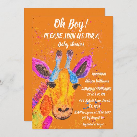 Giraffe Waterverf Safari Oerwoud Cute Baby shower Kaart (Voorkant / Achterkant)