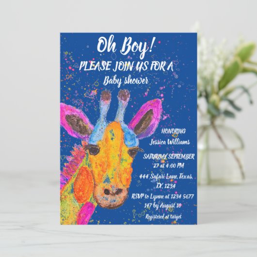 Giraffe Waterverf Safari Oerwoud Cute Baby shower Kaart (Staand voorkant)