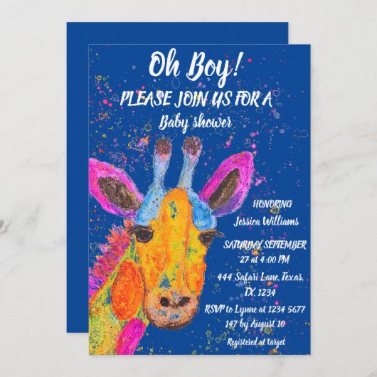 Giraffe Waterverf Safari Oerwoud Cute Baby shower Kaart (Voorkant / Achterkant)