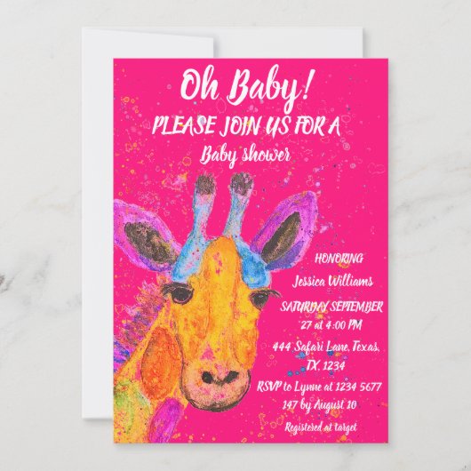Giraffe Waterverf Safari Oerwoud Cute Baby shower Kaart (Voorkant)