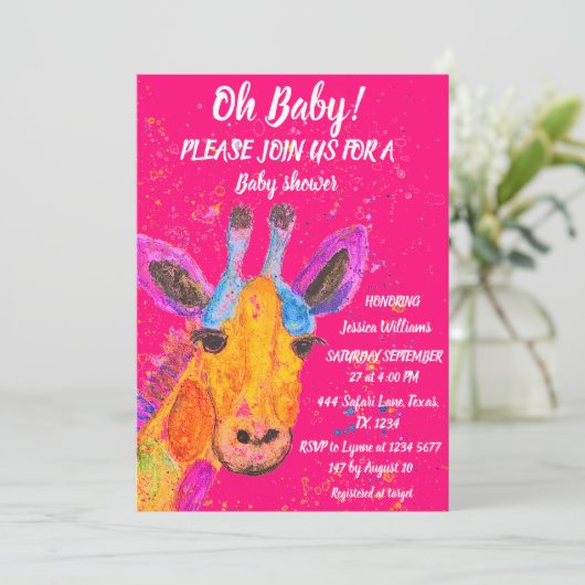 Giraffe Waterverf Safari Oerwoud Cute Baby shower Kaart (Staand voorkant)