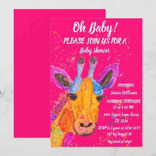 Giraffe Waterverf Safari Oerwoud Cute Baby shower Kaart (Voorkant / Achterkant)