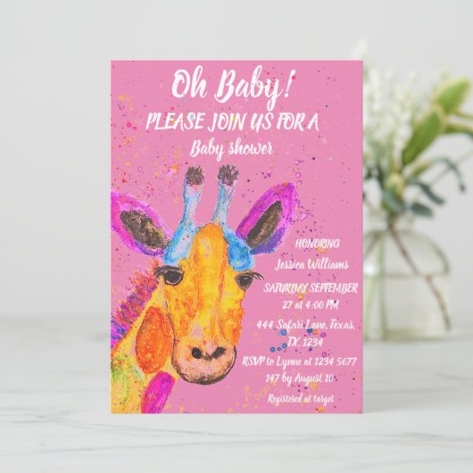 Giraffe Waterverf Safari Oerwoud Cute Baby shower Kaart (Staand voorkant)