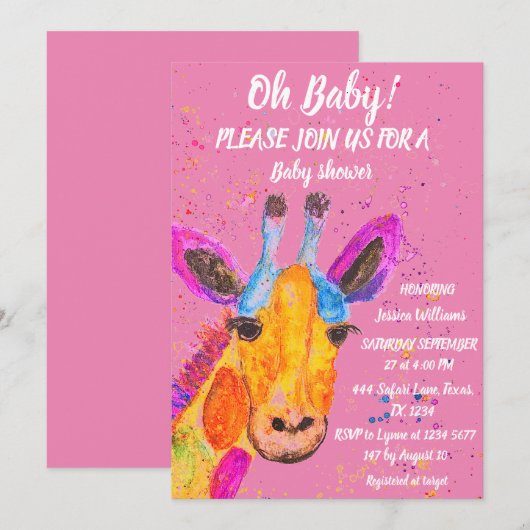 Giraffe Waterverf Safari Oerwoud Cute Baby shower Kaart (Voorkant / Achterkant)
