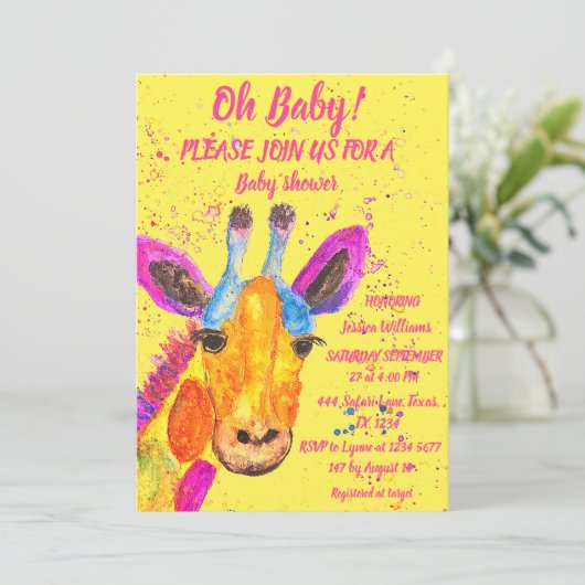 Giraffe Waterverf Safari Oerwoud Cute Baby shower Kaart (Staand voorkant)