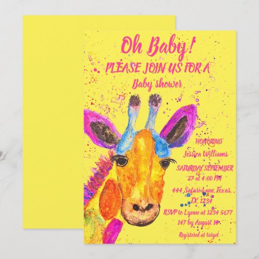 Giraffe Waterverf Safari Oerwoud Cute Baby shower Kaart (Voorkant / Achterkant)