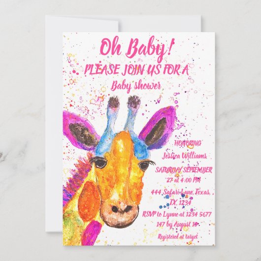 Giraffe Waterverf Safari Oerwoud Cute Baby shower Kaart (Voorkant)