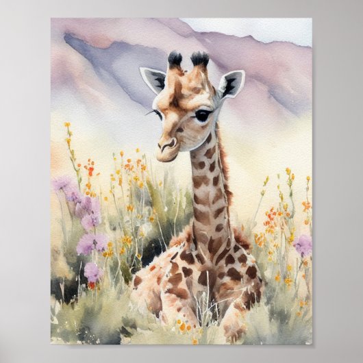 Giraffe Waterverf schilderen Poster (Voorkant)