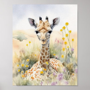 Giraffe Waterverf schilderen Poster