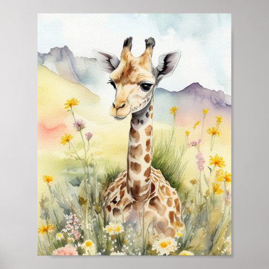 Giraffe Waterverf schilderen Poster (Voorkant)