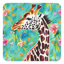 Giraffe Waterverf Square Sticker