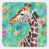 Giraffe Waterverf Square Sticker (Voorkant)