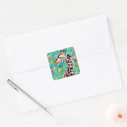 Giraffe Waterverf Square Sticker (Envelop)