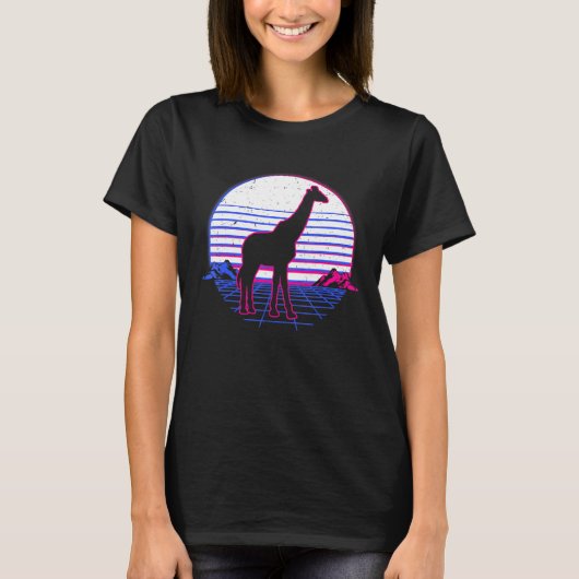 Giraffe Wave Sunset Outrun Grid T-shirt (Voorkant)