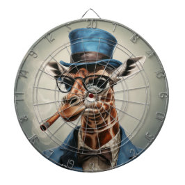 Giraffe wearing a top hat smoking a cigar dartbord