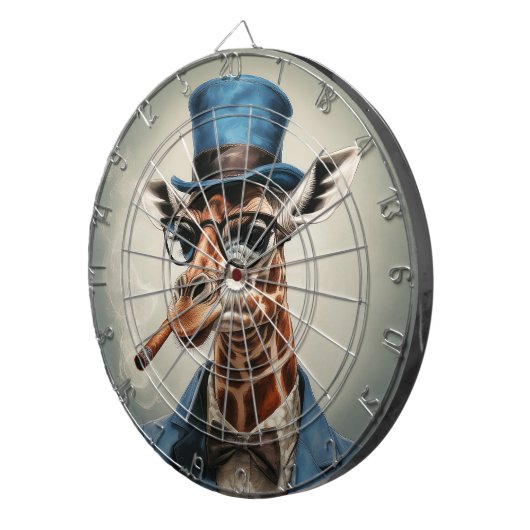 Giraffe wearing a top hat smoking a cigar dartbord (Voorkant Rechts)