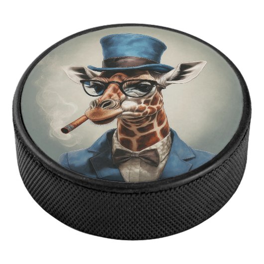 Giraffe wearing a top hat smoking a cigar hockey puck (3/4)
