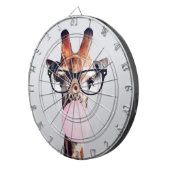 Giraffe wearing glasses blowing a pink bubble gum dartbord (Voorkant Rechts)