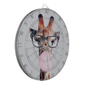 Giraffe wearing glasses blowing a pink bubble gum dartbord (Voorkant Links)