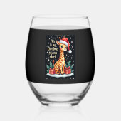 Giraffe Wearing Santa Hat Matching Christmas Pajam Wijnglas Zonder Voet (Voorkant)