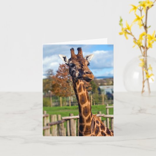 Giraffe Wenskaart Kaart (Gele Bloem)