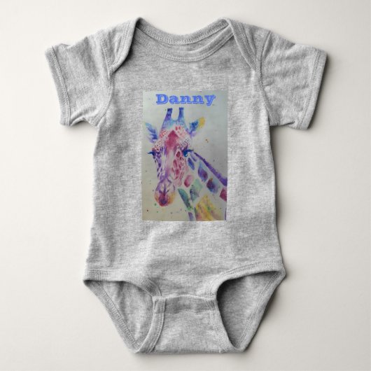 Giraffe Whimsical Waterverf Gray Babies Bodysuit (Voorkant)