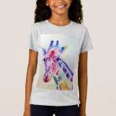 Giraffe Whimsical Waterverf grijs Meisjes T Shirt (Voorkant)
