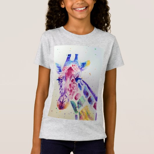 Giraffe Whimsical Waterverf grijs Meisjes T Shirt (Voorkant)