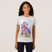 Giraffe Whimsical Waterverf grijs Meisjes T Shirt (Voorkant volledig)