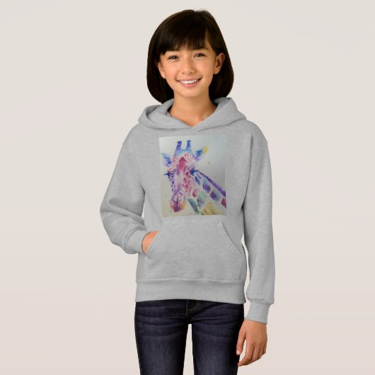 Giraffe Whimsical Waterverf Meisjes Pullover Hoodi (Voorkant volledig)