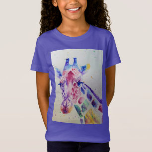 Giraffe Whimsical Waterverf Paarse Girls T Shirt