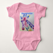 Giraffe Whimsical Waterverf Pink Babies Bodysuit (Voorkant)