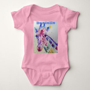 Giraffe Whimsical Waterverf Pink Babies Bodysuit