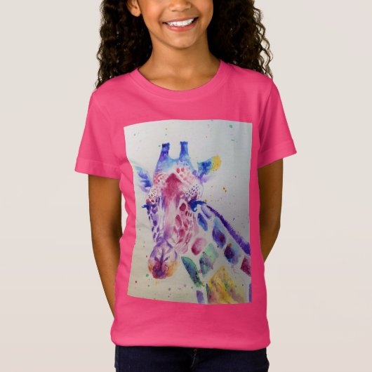 Giraffe Whimsical Waterverf Pink Girls T Shirt (Voorkant)