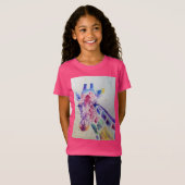 Giraffe Whimsical Waterverf Pink Girls T Shirt (Voorkant volledig)