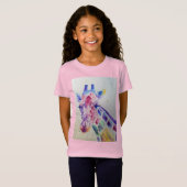 Giraffe Whimsical Waterverf roze Girls T Shirt (Voorkant volledig)