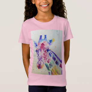 Giraffe Whimsical Waterverf roze Girls T Shirt