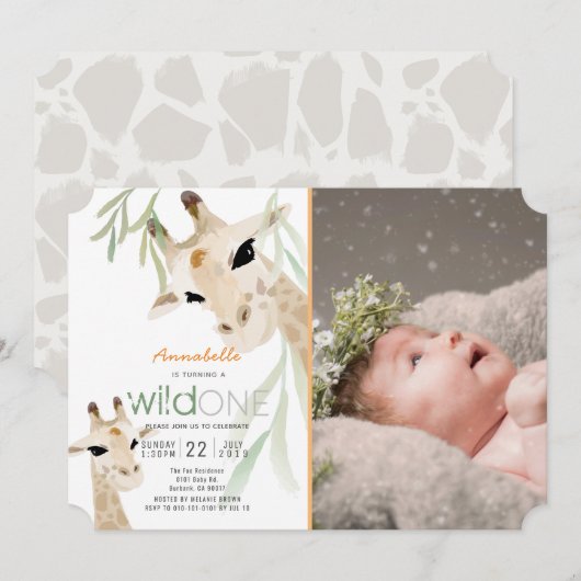 Giraffe Wild Een Waterverf Foto 1e Verjaardag Kaart (Voorkant / Achterkant)
