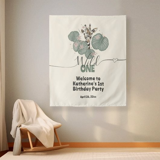 Giraffe Wild One Animal Verjaardagsfeestje Achterg Wandkleed