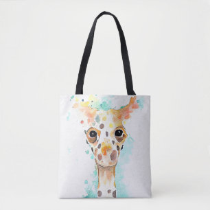 Giraffe Wilde Dier Natuur Waterverf Kunst Schilder Tote Bag