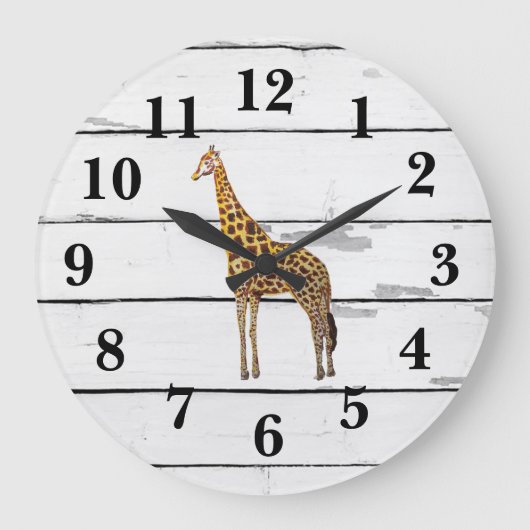 Giraffe Wildlife Decor Rustic Shiplap Grote Klok (Voorkant)