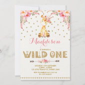 Giraffe WILT ÉÉN uitnodiging roze goudplein (Voorkant)