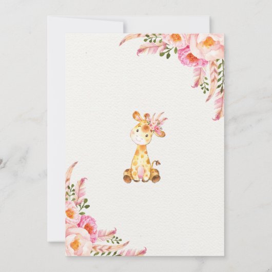 Giraffe WILT ÉÉN uitnodiging roze goudplein (Achterkant)